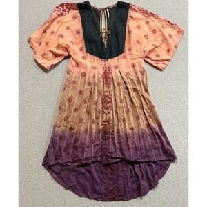 Free People Lovely Lady Kaftan Midi Dress High Lo Dress Denim Tie Dye Size S/P